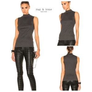 rag & bone/JEAN | Tri Rib Sleeveless Mock Neck Tank Top Charcoal Med